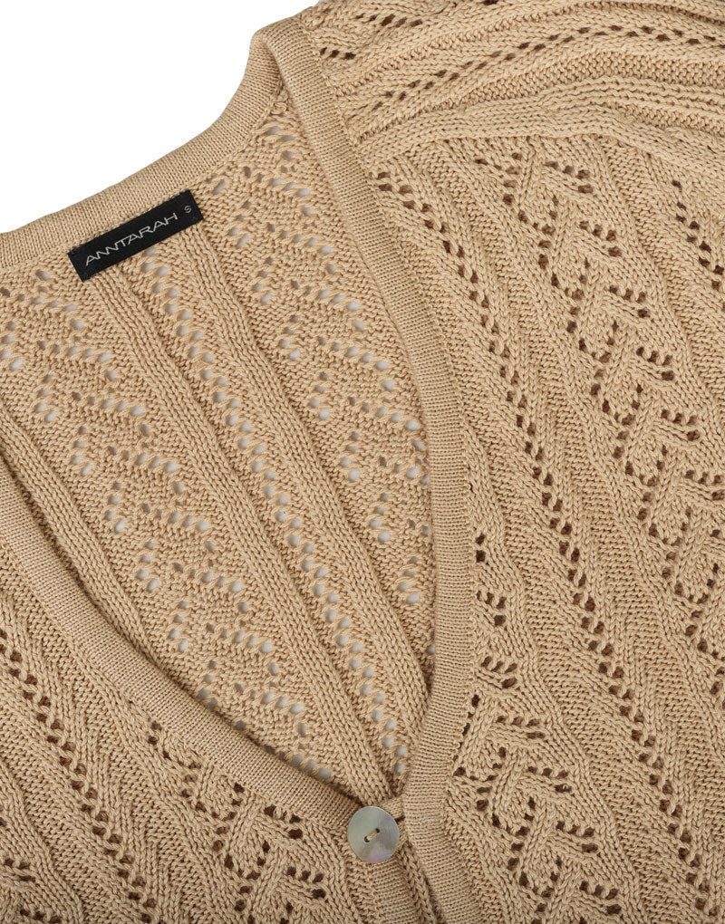 Pima cotton & Viscose cable Knit Cardigan in beige - QINTI The Peruvian Shop