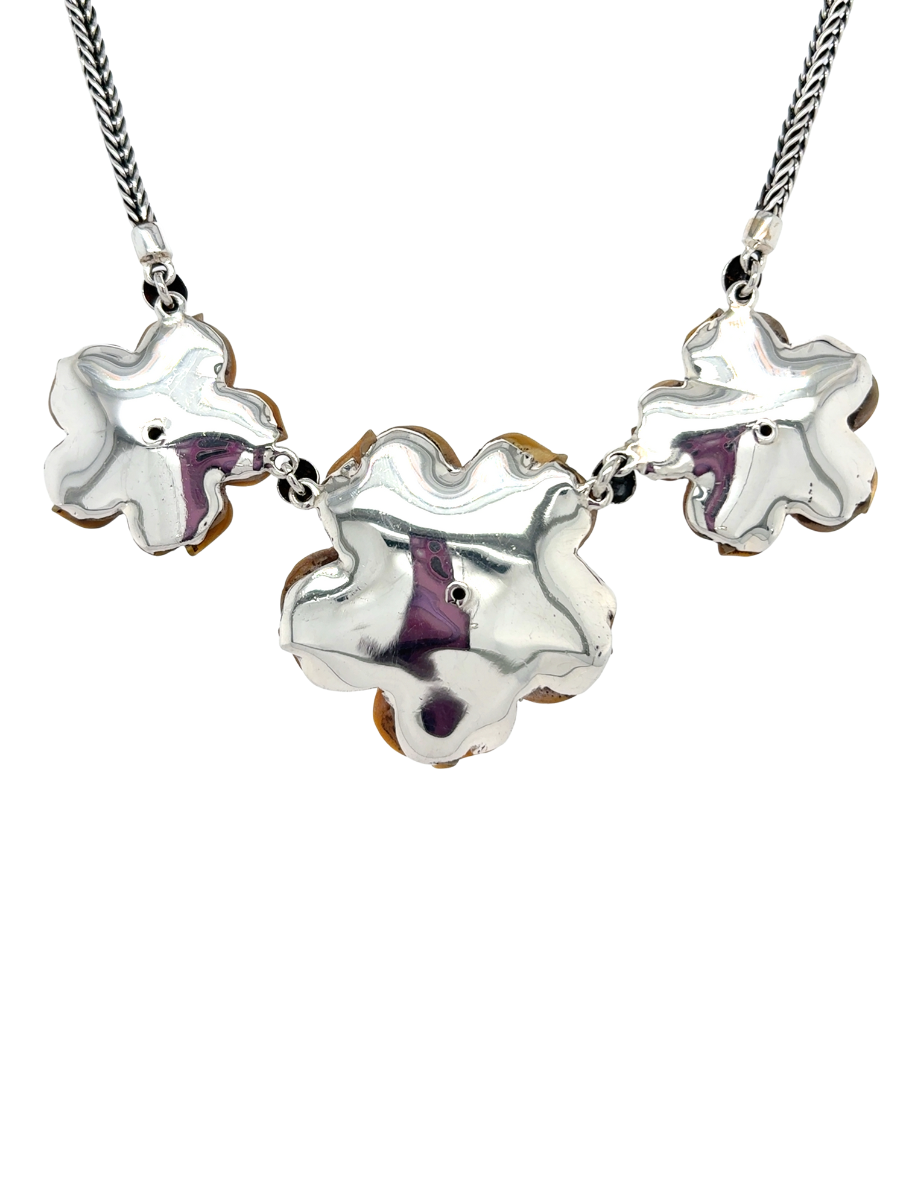 Handcrafted Sterling Silver & Golden Mother-of-Pearl Flower Necklace - QINTI The Peruvian Shop