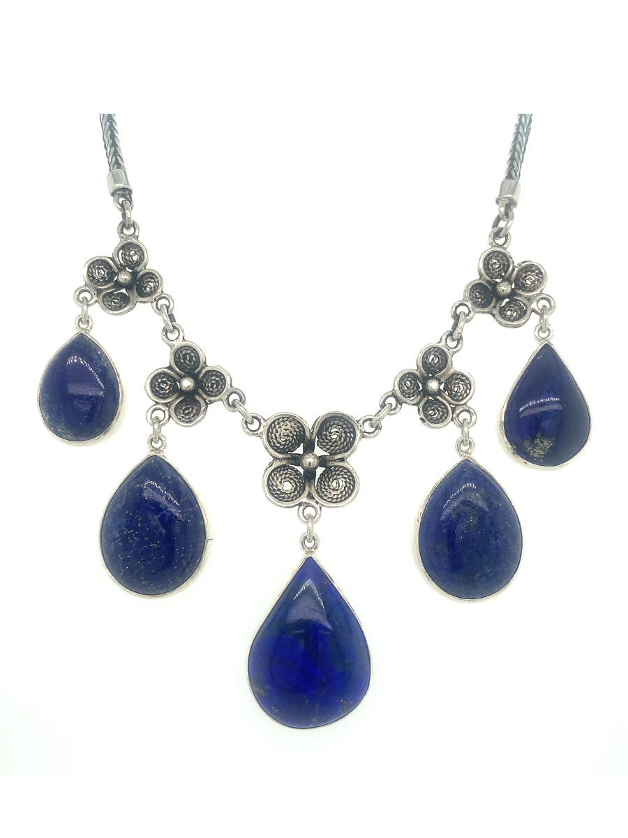 Sterling silver &amp; Lapis Lazuli Teardrop Necklace - QINTI The Peruvian Shop