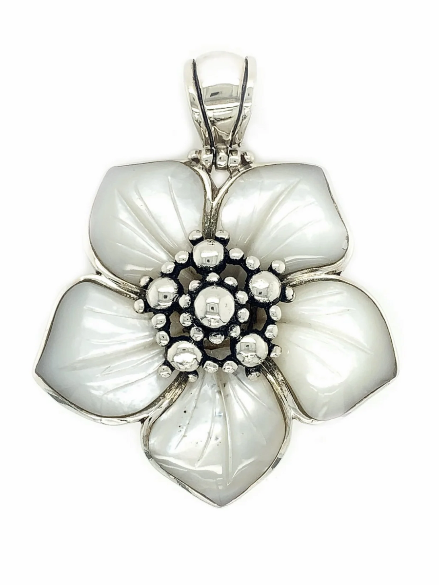Sterling Silver & Carved Mother-of-Pearl Flower Pendant - Qinti - The Peruvian Shop