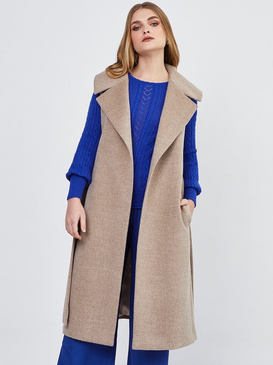 Baby Alpaca longlined belted Vest with pockets - QINTI The Peruvian Shop