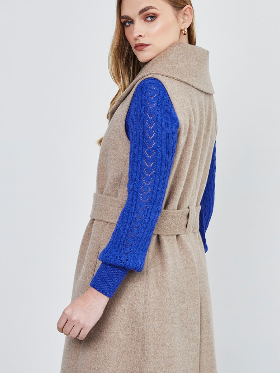 Baby Alpaca longlined belted Vest with pockets - QINTI The Peruvian Shop