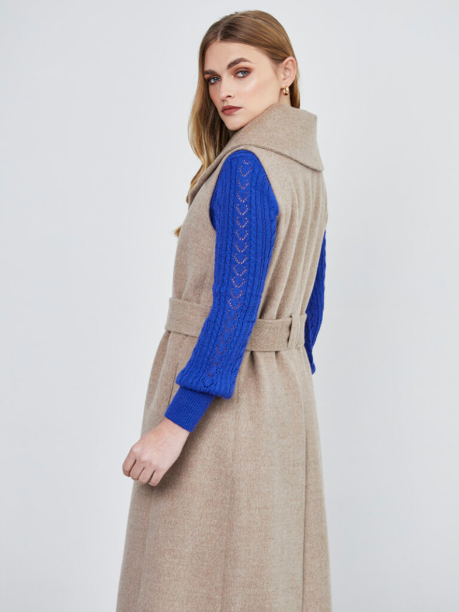 Baby Alpaca longlined belted Vest with pockets - QINTI The Peruvian Shop