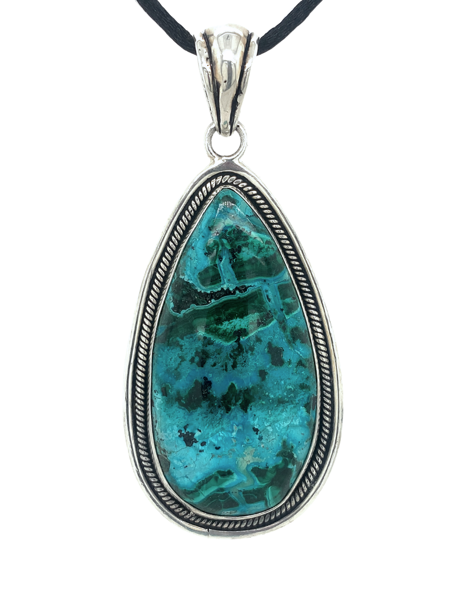 Handcrafted Sterling Silver & Malachite Teardrop Pendant - QINTI The Peruvian Shop
