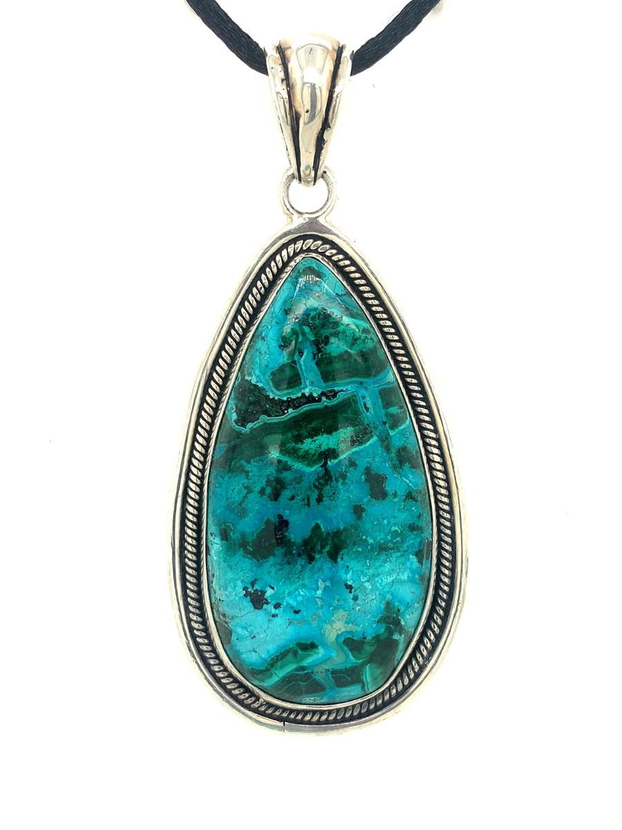 Handcrafted Sterling Silver & Malachite Teardrop Pendant - QINTI The Peruvian Shop