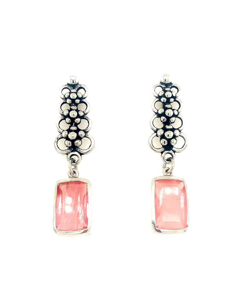 Handcrafted Sterling Silver &amp; Faceted Cherry Quartz Earrings - QINTI The Peruvian Shop