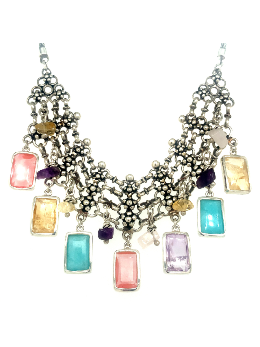 Handcrafted Sterling Silver &amp; Faceted Quartz  Stones Necklace - QINTI The Peruvian Shop