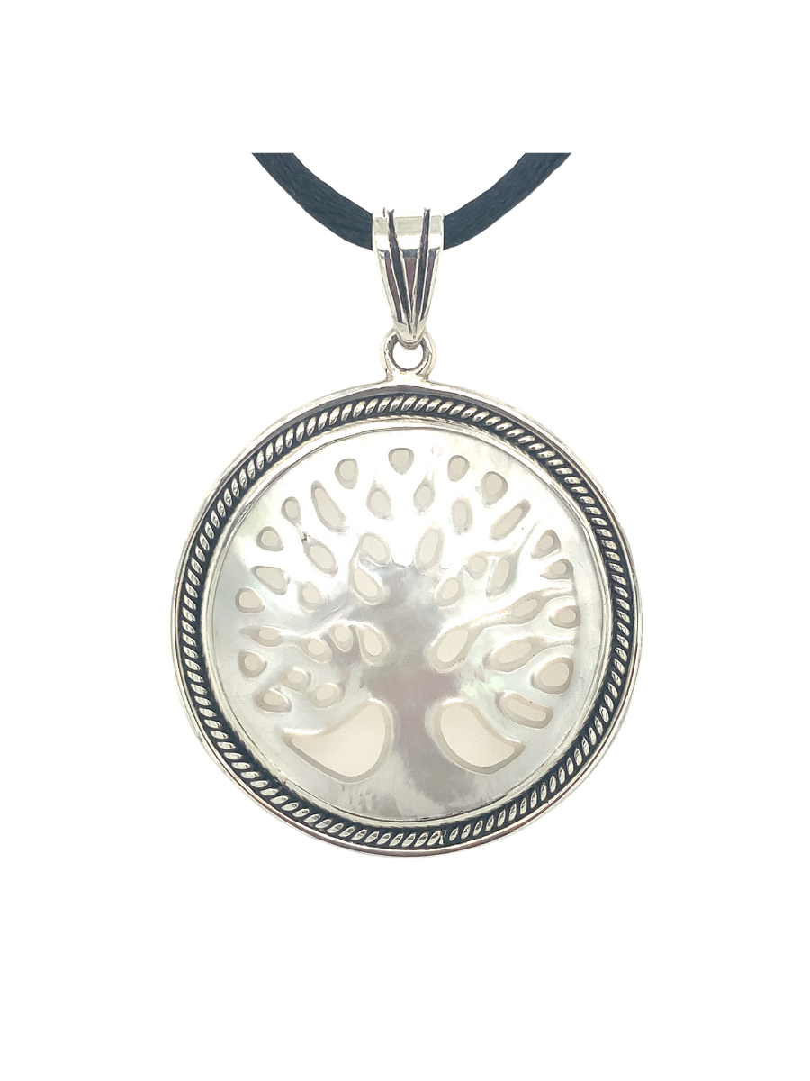 Sterling Silver & Carved Mother-of-Pearl Pendant 'Tree of LIfe' - QINTI The Peruvian Shop