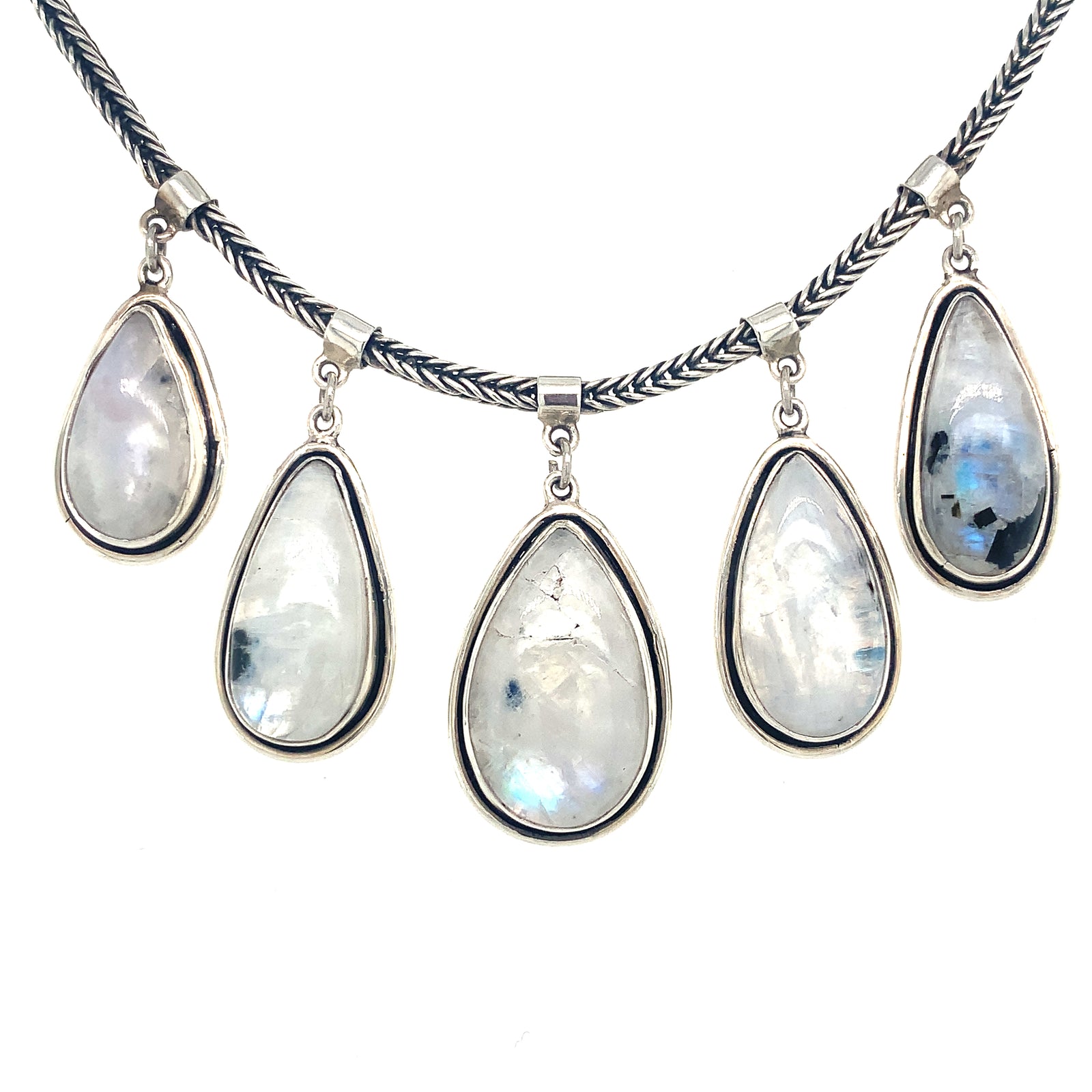 Sterling Silver & Rainbow Moonstone Teardrop Necklace - QINTI The Peruvian Shop