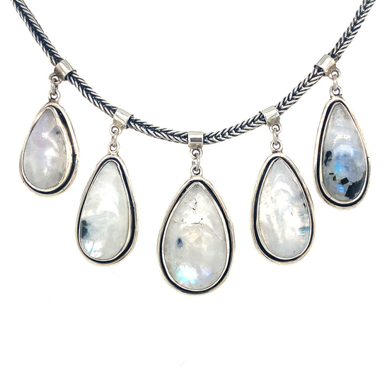Sterling Silver & Rainbow Moonstone Teardrop Necklace - QINTI The Peruvian Shop
