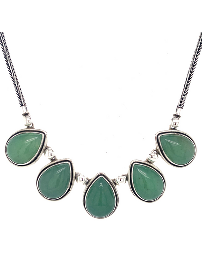 Sterling Silver & 5 Jade Teardrops Necklace - QINTI The Peruvian Shop