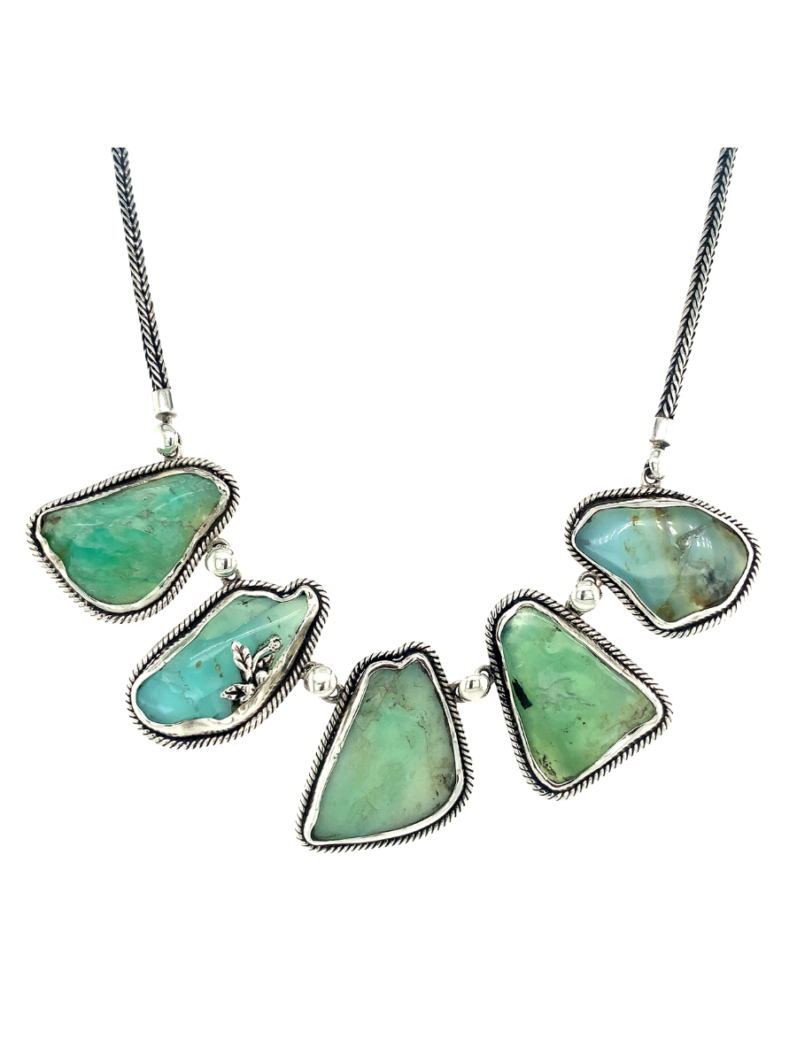 Sterling Silver &amp; 5 Rough Andean Opal Necklace at QINTI The Peruvian Shop