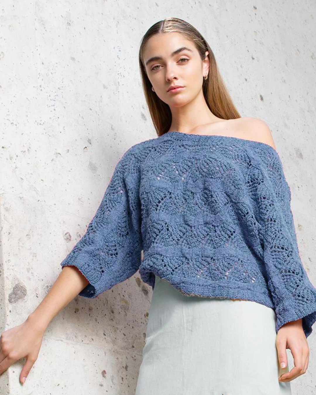 Organic Cotton knit CAPULLO top in blue jean blue - QINTI The Peruvian Shop