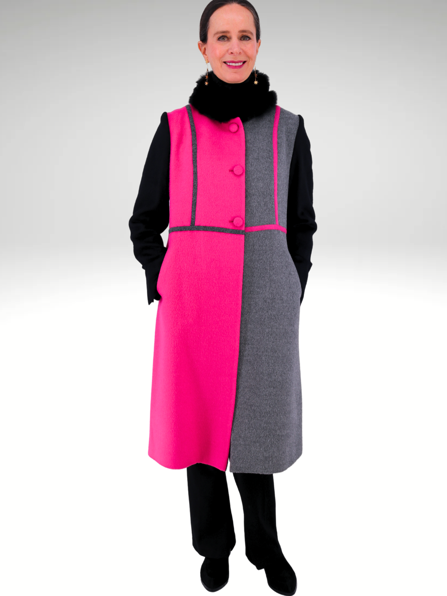 PARIS Baby Alpaca coat tricolor pink - QINTI The Peruvian Shop