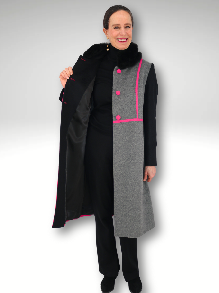 PARIS Baby Alpaca coat tricolor pink - QINTI The Peruvian Shop