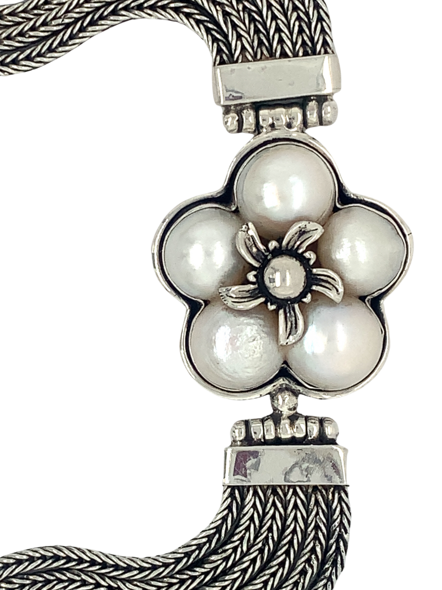 Sterling Silver &amp; Freshwater Baroque Pearl Flower Bracelet