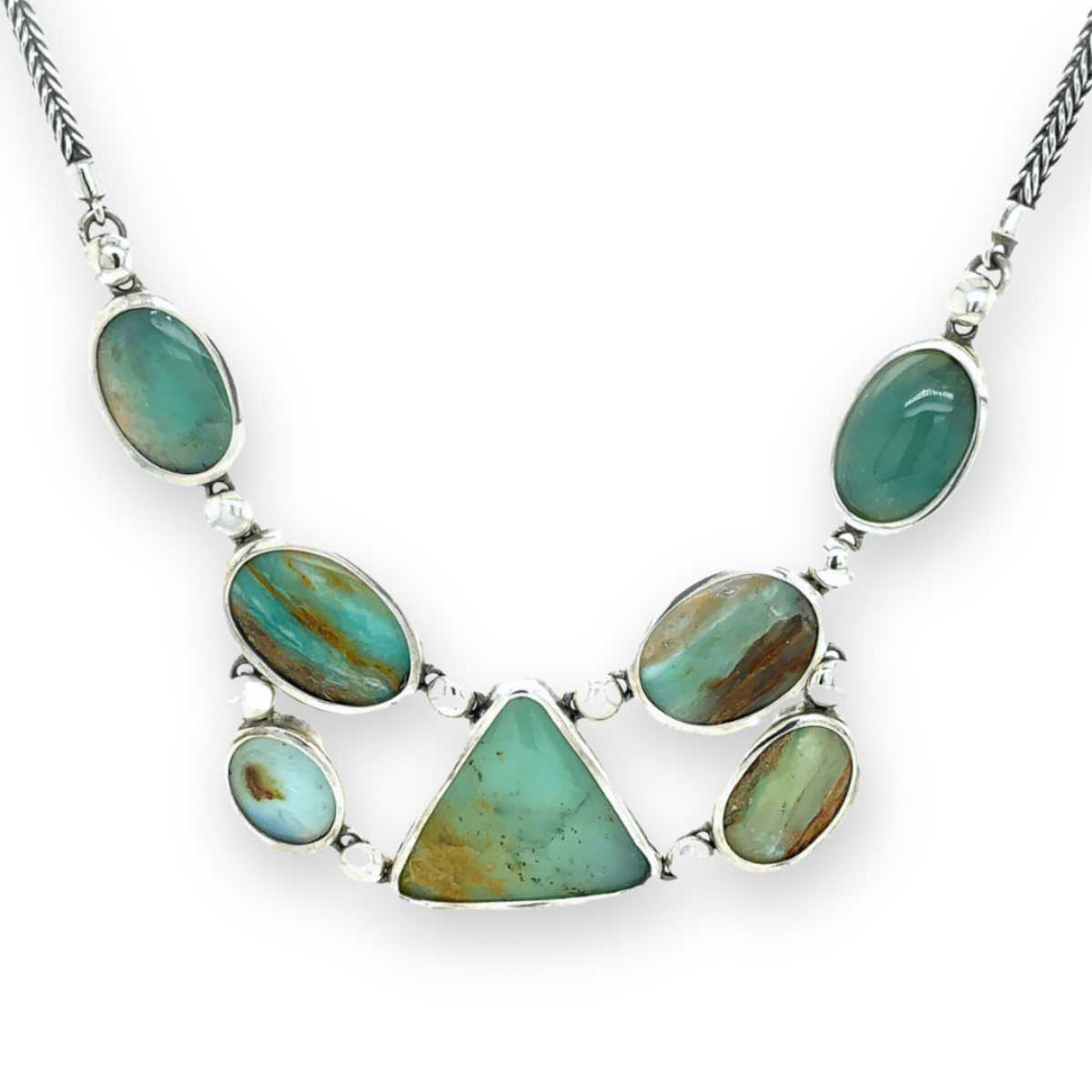 Peruvian Andean Opal & Sterling Silver Geometric Necklace - Qinti - The Peruvian Shop