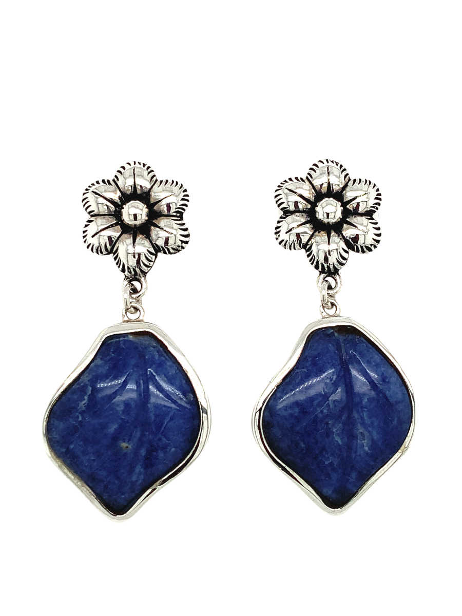 Handcrafted Sterling Silver &amp; Blue Sodalite Petal Earrings - QINTI The Peruvian Shop