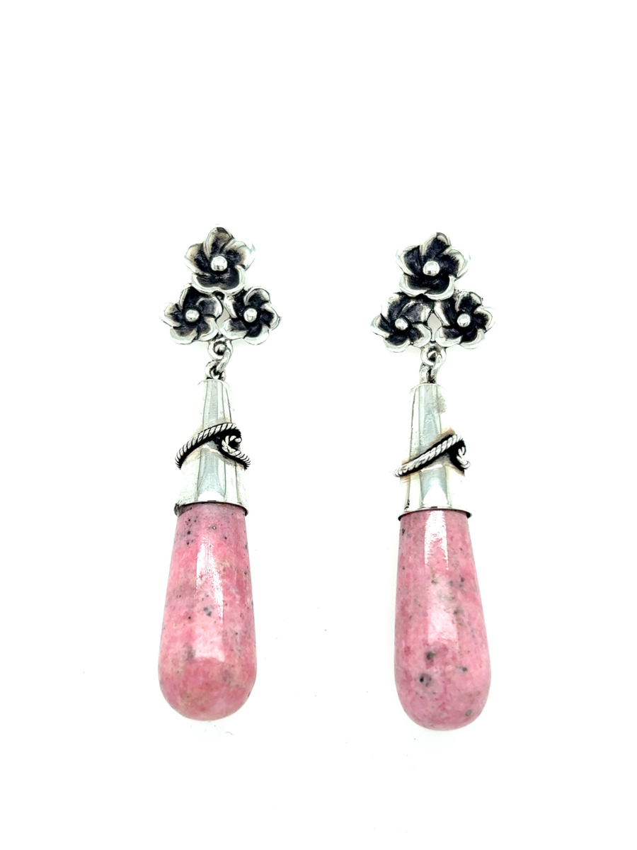 Sterling Silver & Pink Andean Opal Drop Earrings - QintiPeru.com