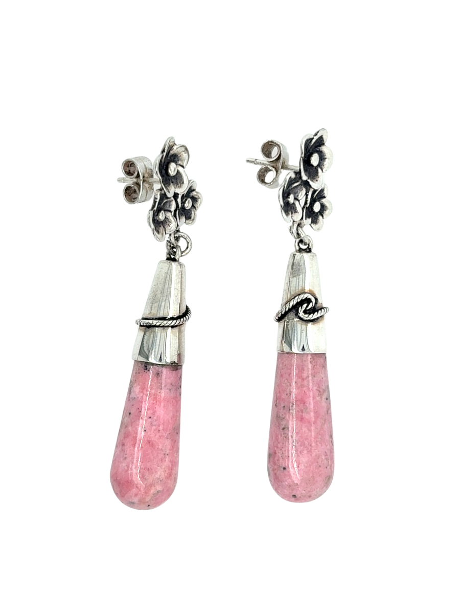 Sterling Silver & Pink Andean Opal Drop Earrings - QintiPeru.com