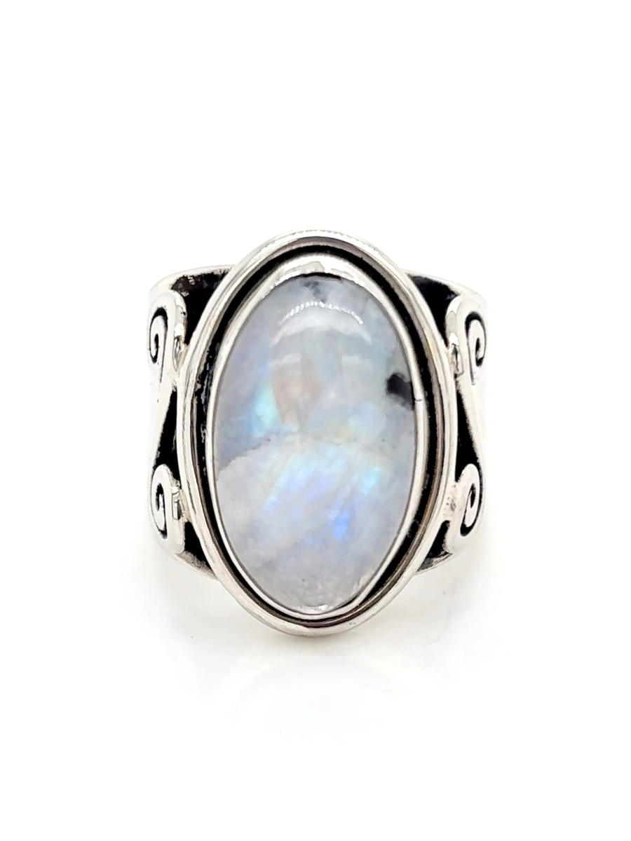 Handcrafted Sterling Silver & Rainbow Moonstone Oval Ring - QINTI The Peruvian Shop