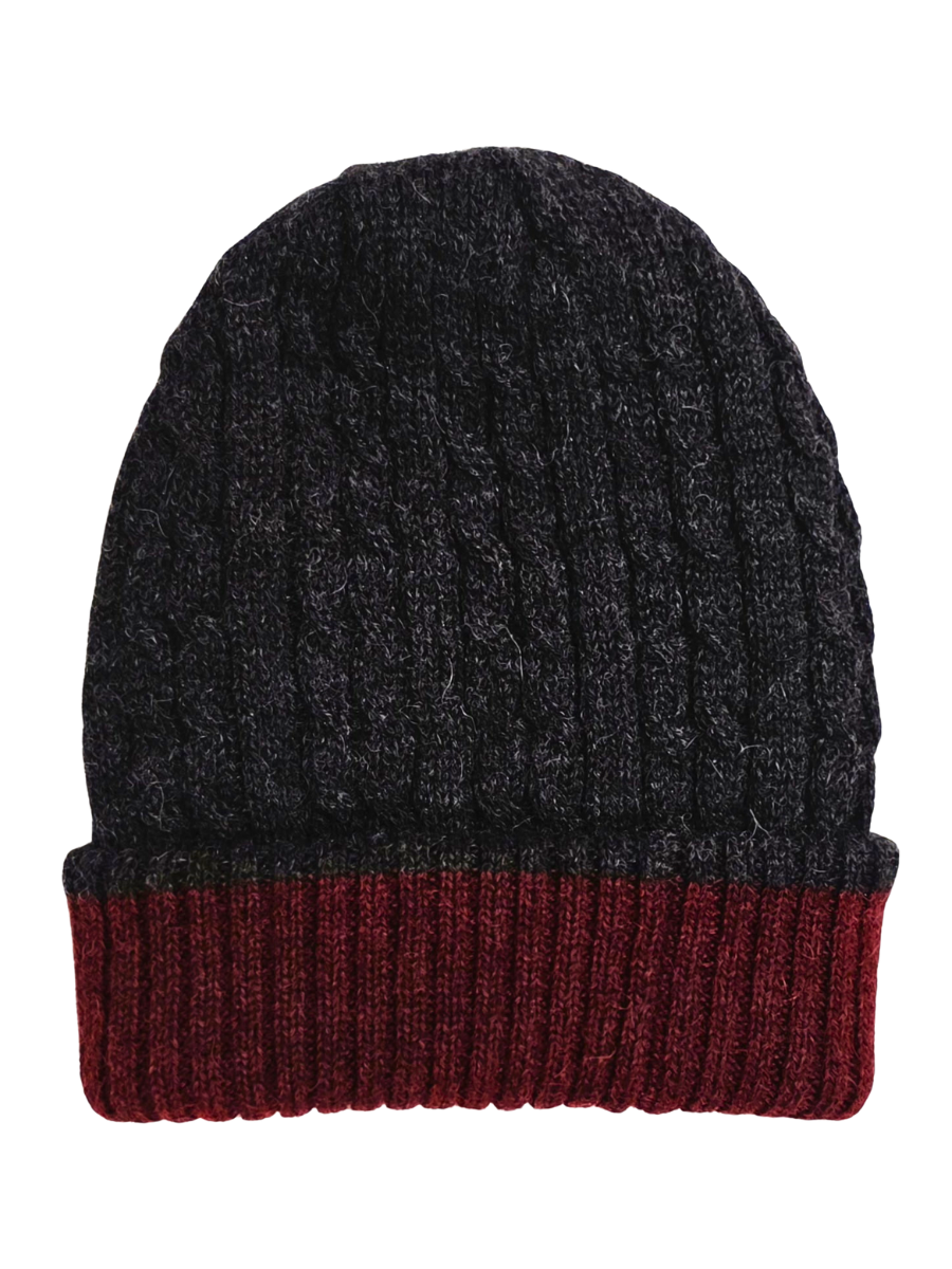 Reversible Baby Alpaca Beanie Hat - Crimson & Charcoal - Qinti - The Peruvian Shop