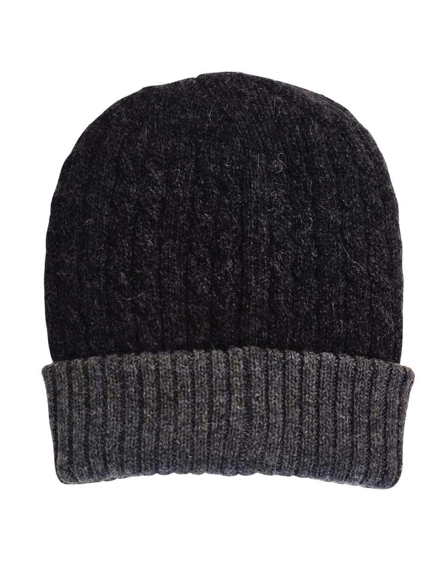 Reversible Baby Alpaca Beanie Hat - Grey & Charcoal - Qinti - The Peruvian Shop