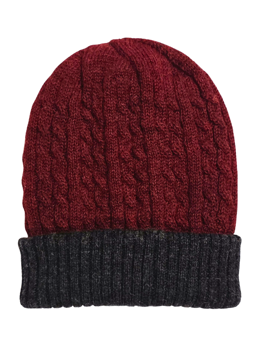Reversible Baby Alpaca Beanie Hat - Crimson & Charcoal - Qinti - The Peruvian Shop
