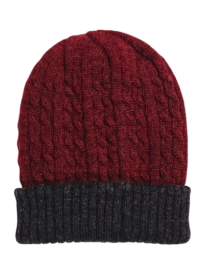 Reversible Baby Alpaca Beanie Hat - Crimson & Charcoal - Qinti - The Peruvian Shop