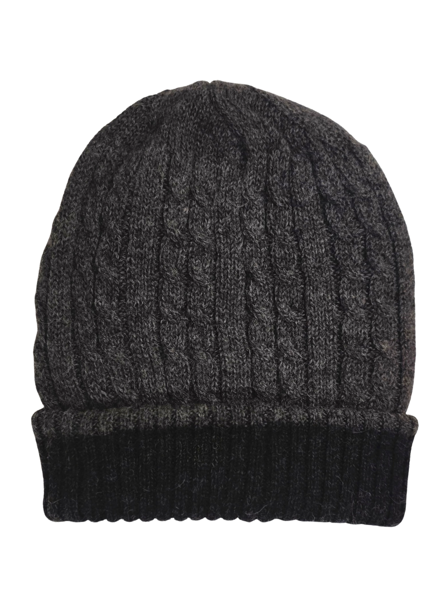 Reversible Baby Alpaca Beanie Hat - Grey & Charcoal - Qinti - The Peruvian Shop
