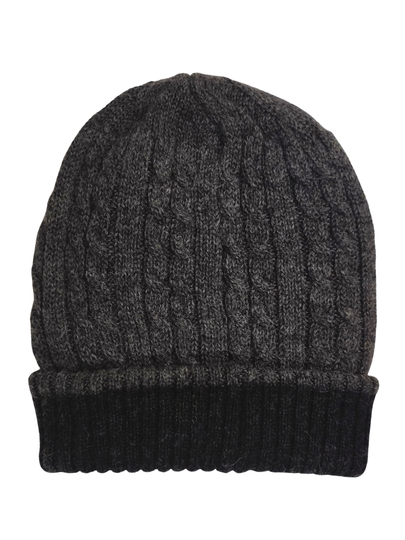 Reversible Baby Alpaca Beanie Hat - Grey & Charcoal - Qinti - The Peruvian Shop