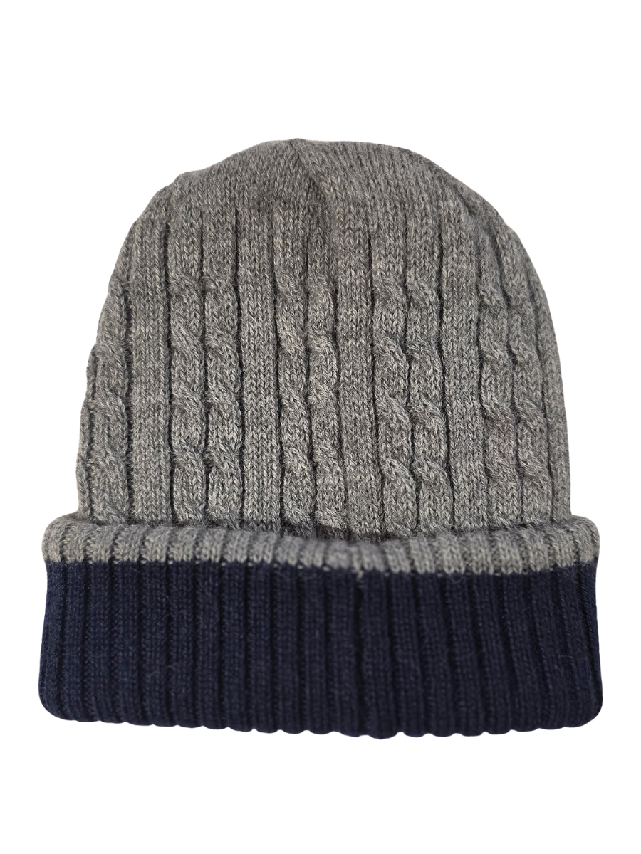 Reversible Baby Alpaca Beanie Hat - Navy & Silver Grey - Qinti - The Peruvian Shop