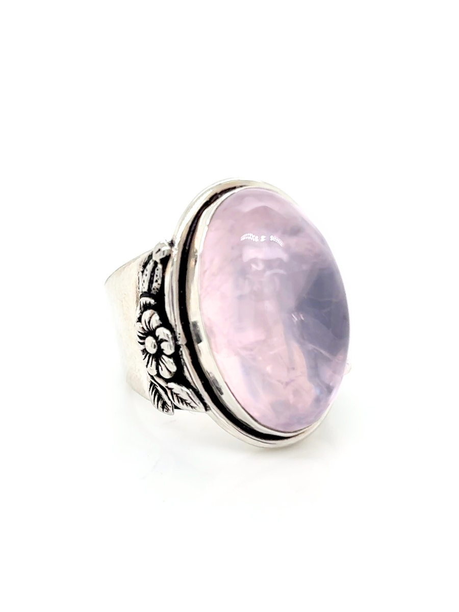 Handcrafted Rose Quartz Cabochon Ring - QINTI The Peruvian Shop
