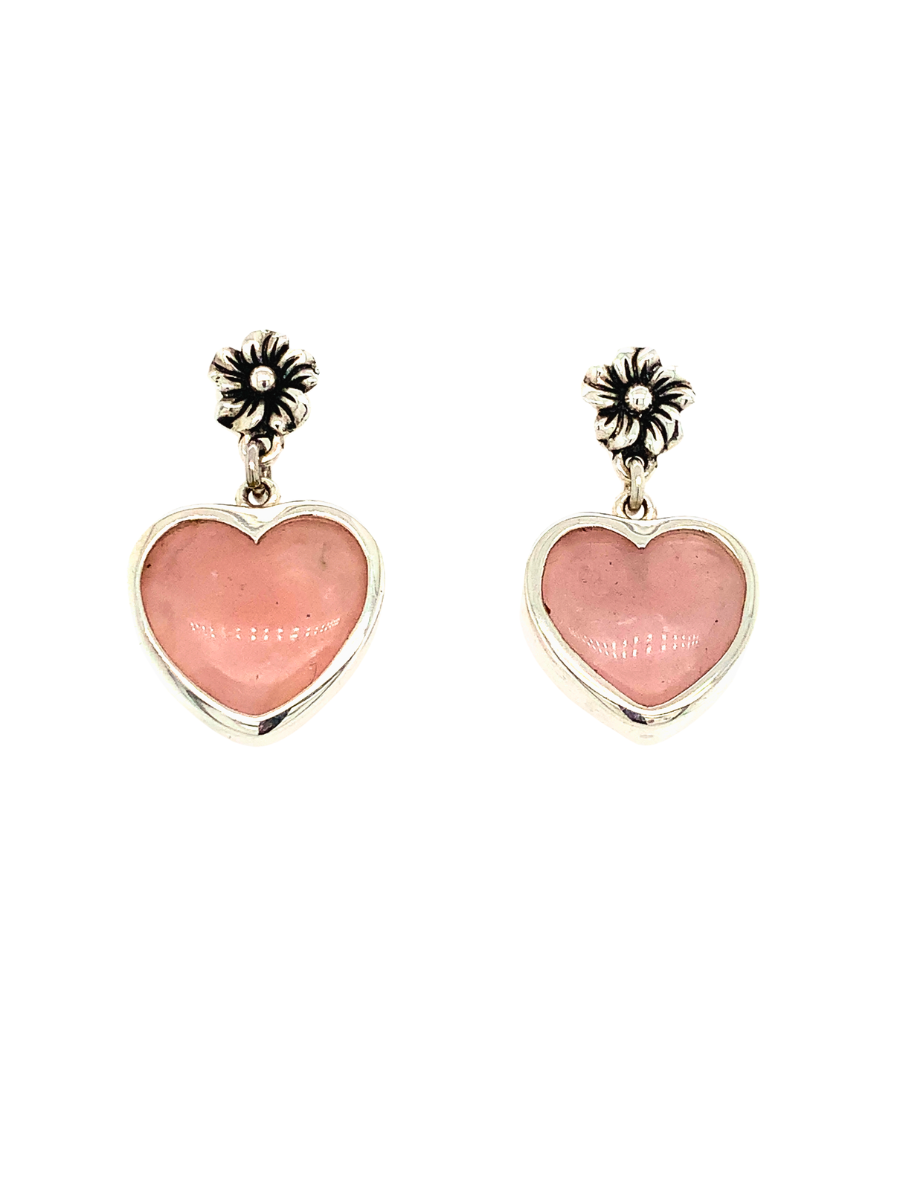 Handcrafted Sterling Silver & Rose Quartz Heart Earrings - QINTI The Peruvian Shop