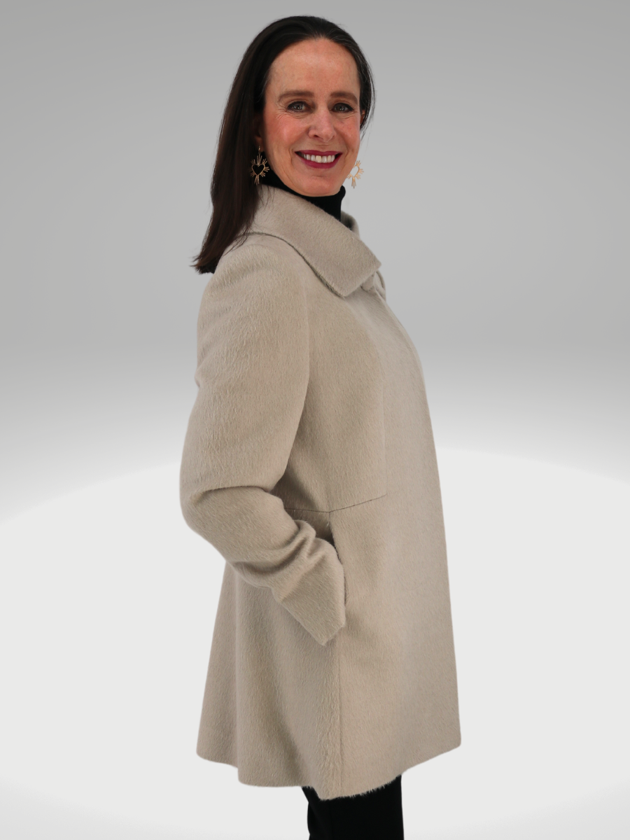Women's SURI Alpaca Mid-Length Coat - Light Sand - Qinti - The Women's SURI Alpaca Mid-Length Coat - Light Sand - Qinti - The