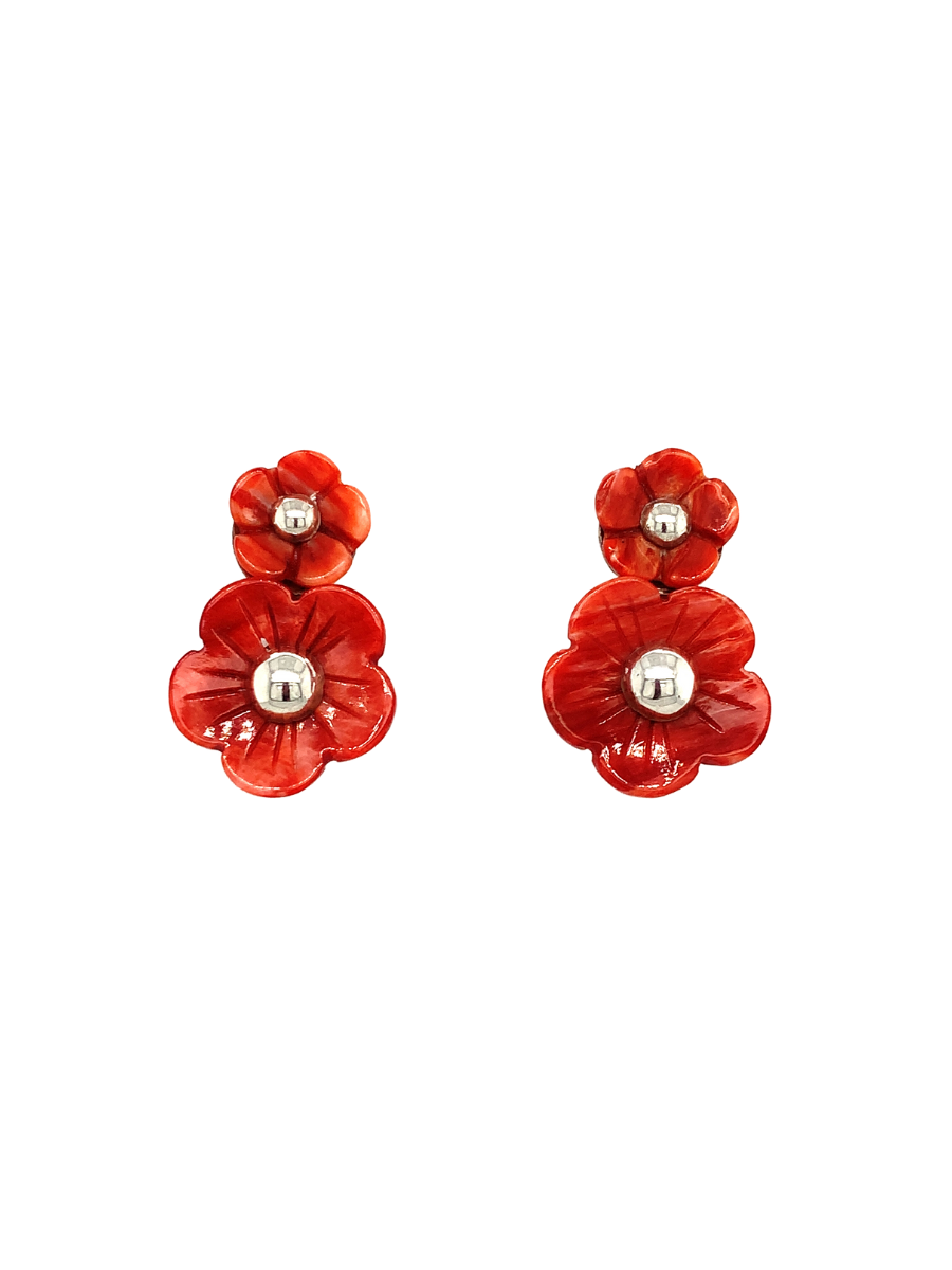 Sterling Silver & Spondylus Shell Flower Earrings - QINTI The Peruvian Shop