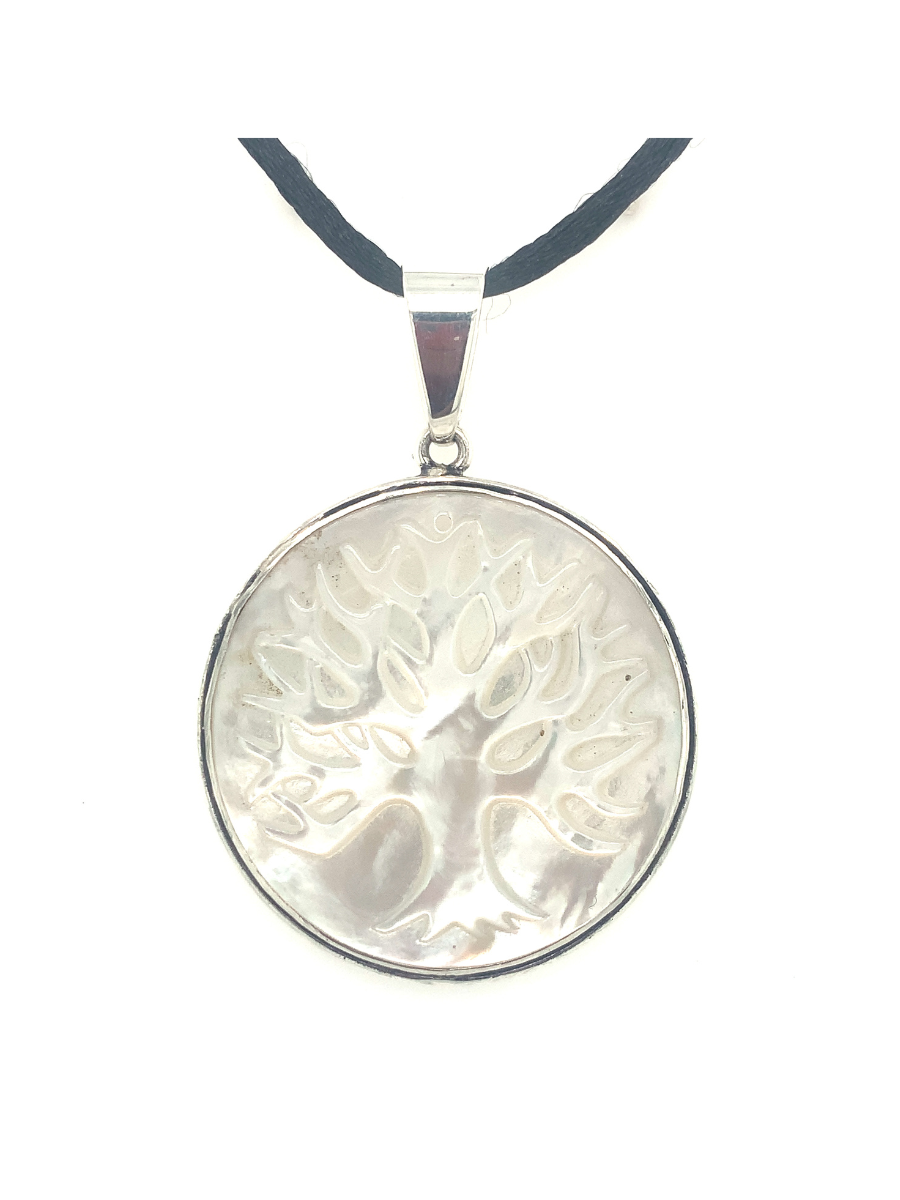 Sterling Silver &amp; Carved Mother-of-Pearl Pendant Tree of LIfe - QINTI The Peruvian Shop