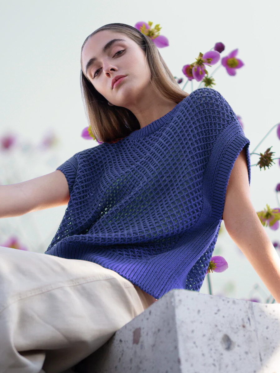 Organic Cotton Knit Top in Blue - QINTI The Peruvian Shop