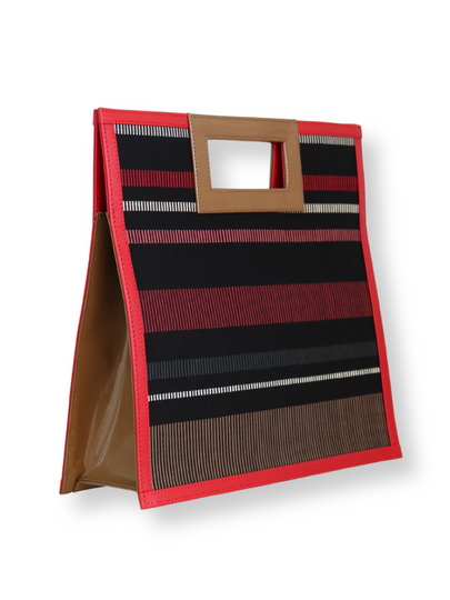 Handwoven Trapecio Handbag Black Red Taupe with Leather Trim - QINTI The Peruvian Shop