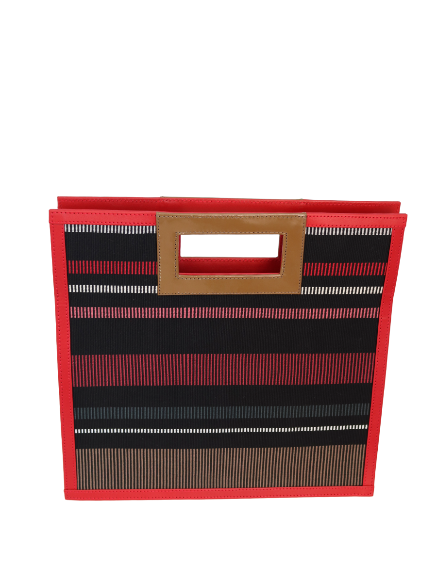 Handwoven Trapecio Handbag Black Red Taupe with Leather Trim - QINTI The Peruvian Shop