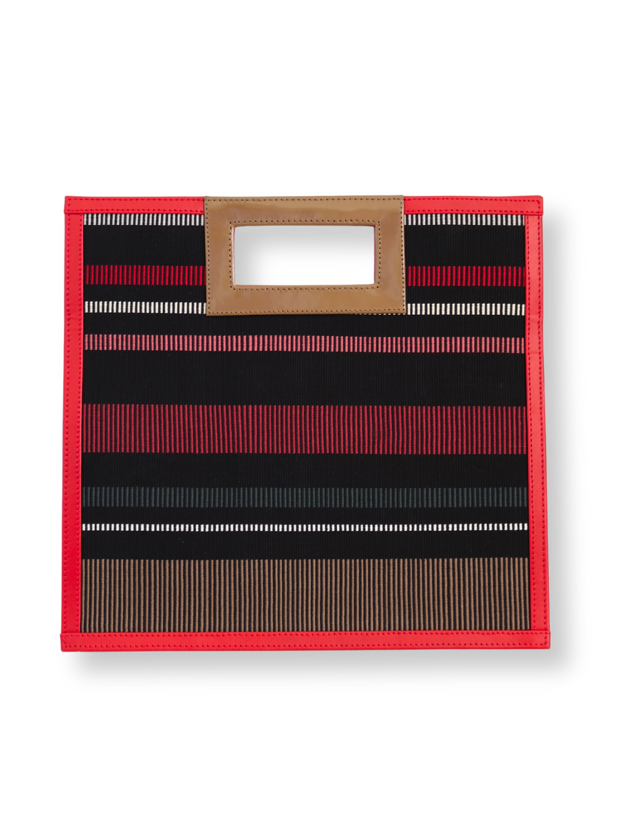 Handwoven Trapecio Handbag Black Red Taupe with Leather Trim - QINTI The Peruvian Shop