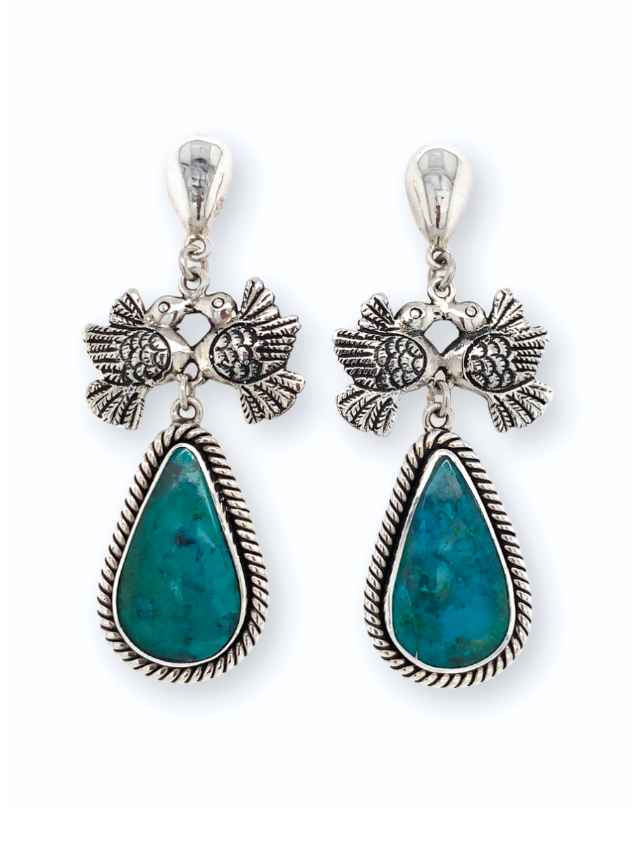 Sterling Silver & Chrysocolla Love Doves Earrings