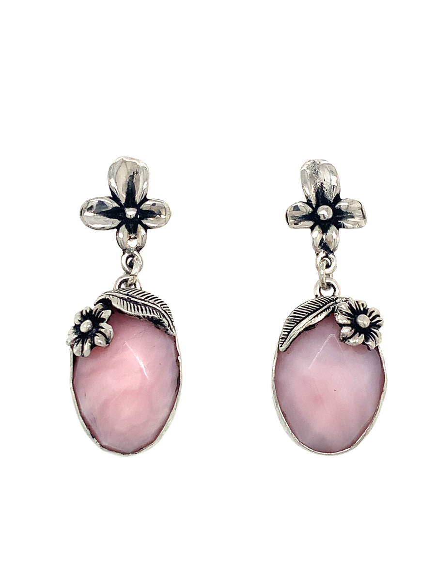 Pink Andean Opal & Sterling Silver Oval Earrings - QINTI The Peruvian Shop