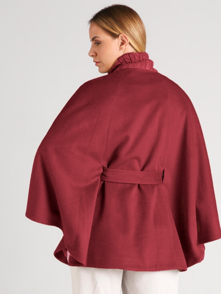 Baby Alpaca belted Cape with Rib knit collar at QintiPeru.com