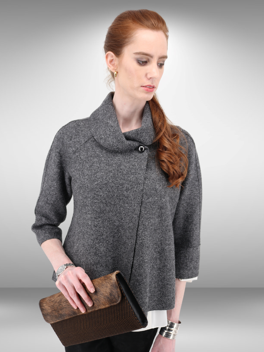 Baby Alpaca blend Audrey jacket in grey - QINTI The Peruvian Shop
