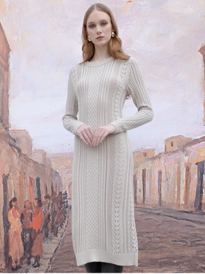Organic Pima Cotton Cable Knit IRIS Dress - Qinti Organic Pima Cotton Cable Knit IRIS Dress - Qinti