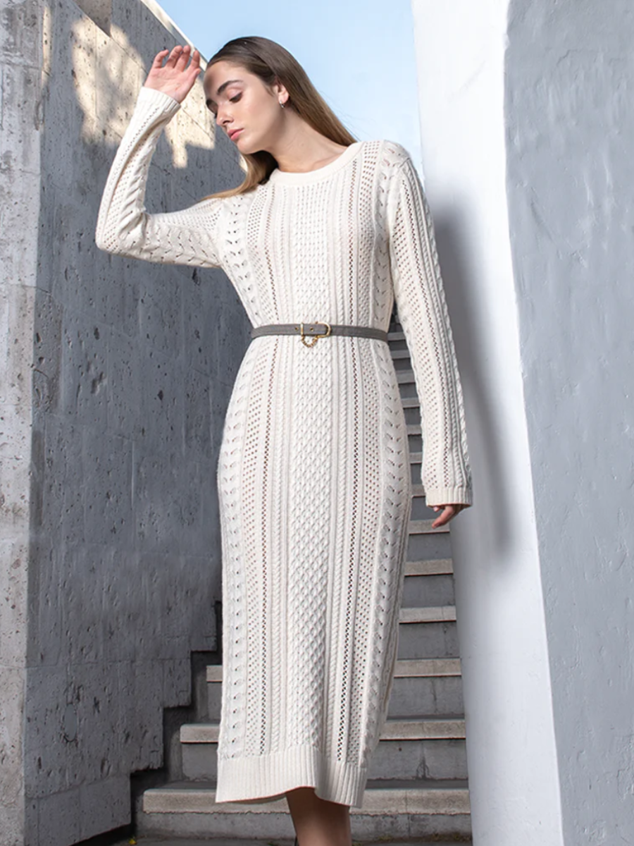Boatneck Cable Knit Dress Organic Pima Cotton
