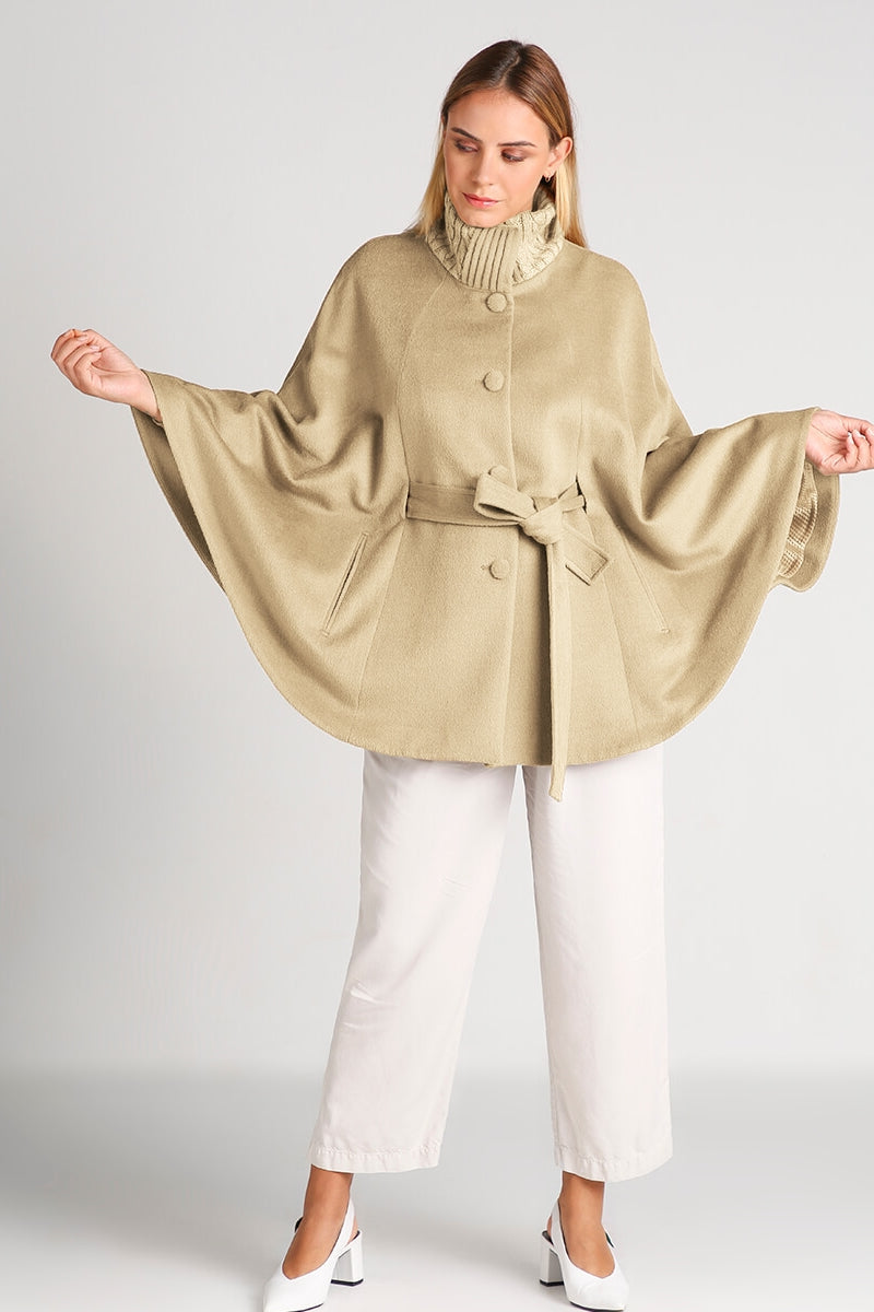 Baby Alpaca belted Cape with Rib knit collar at QintiPeru.com