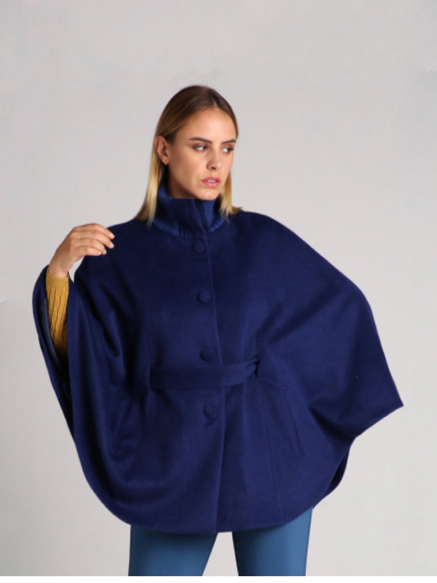 Baby Alpaca belted Cape with Rib knit collar at QintiPeru.com
