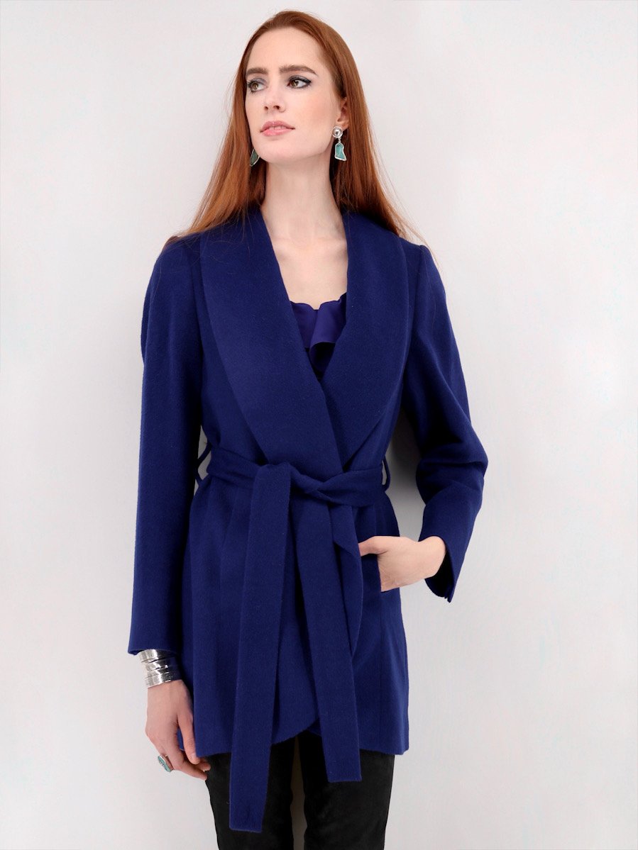 Wrap Coat with Shawl Collar in Alpaca Wool Blend - Qinti - The Peruvian Shop